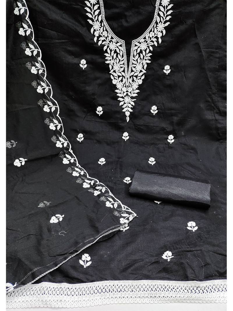 embroidered chanderi cotton salwar kameez dress material