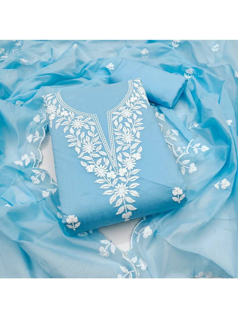 embroidered chanderi cotton salwar kameez dress material