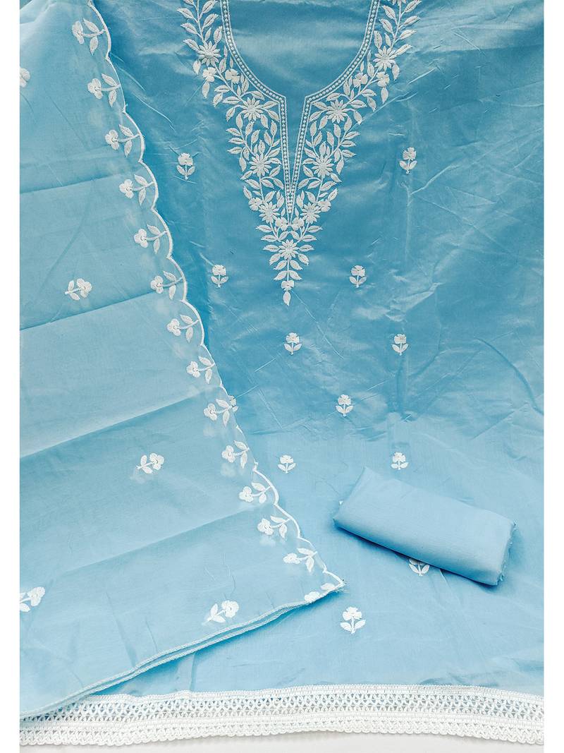 embroidered chanderi cotton salwar kameez dress material