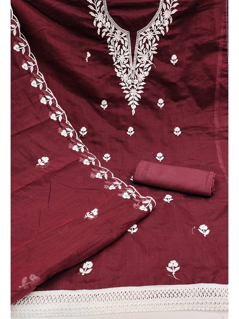 embroidered chanderi cotton salwar kameez dress material