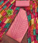 Embroidered chanderi cotton dress material with bandhej chinon crush dupatta