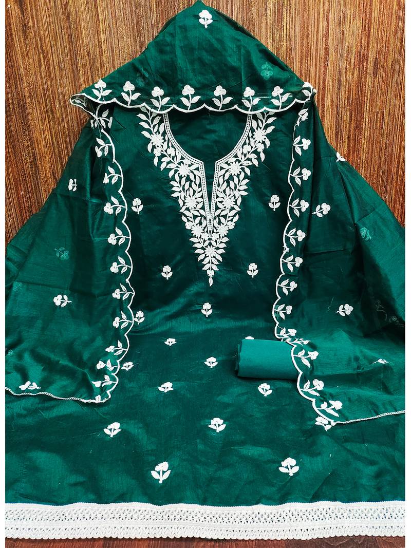 embroidered chanderi cotton salwar kameez dress material