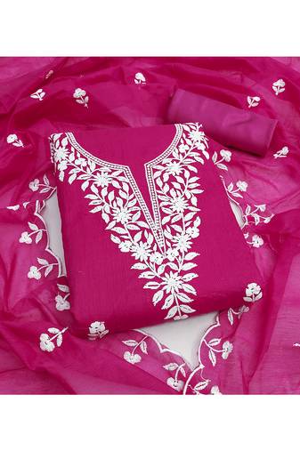 Elegant embroidered chanderi cotton salwar kameez dress material