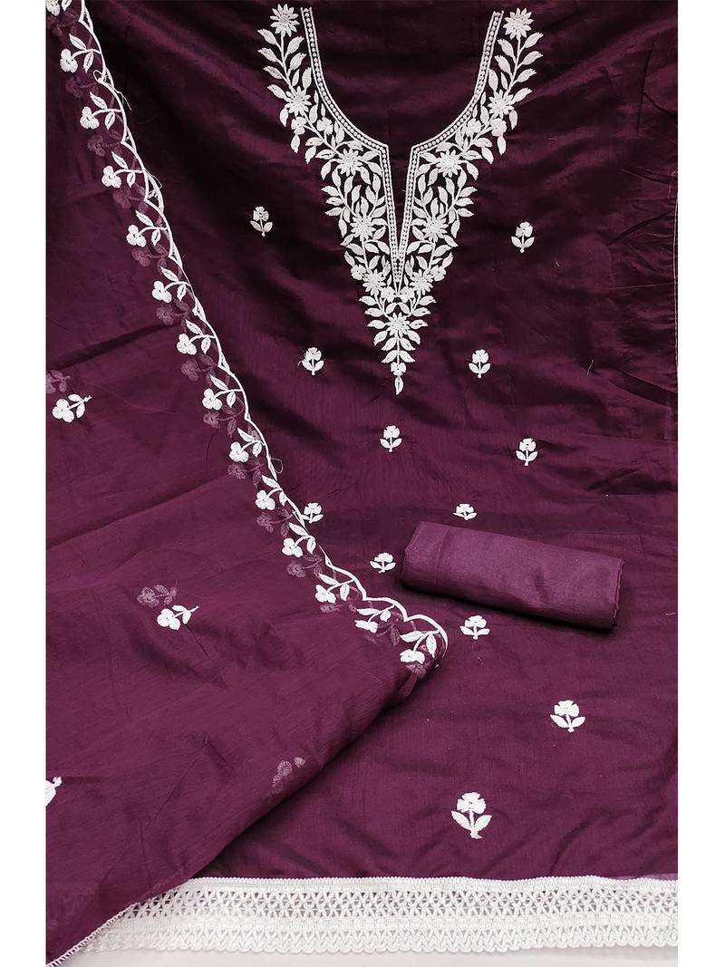 Elegant embroidered chanderi cotton salwar kameez dress material