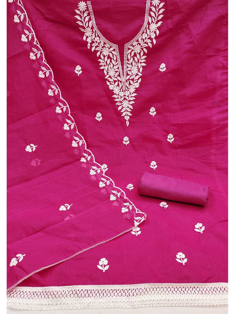 embroidered chanderi cotton salwar kameez dress material