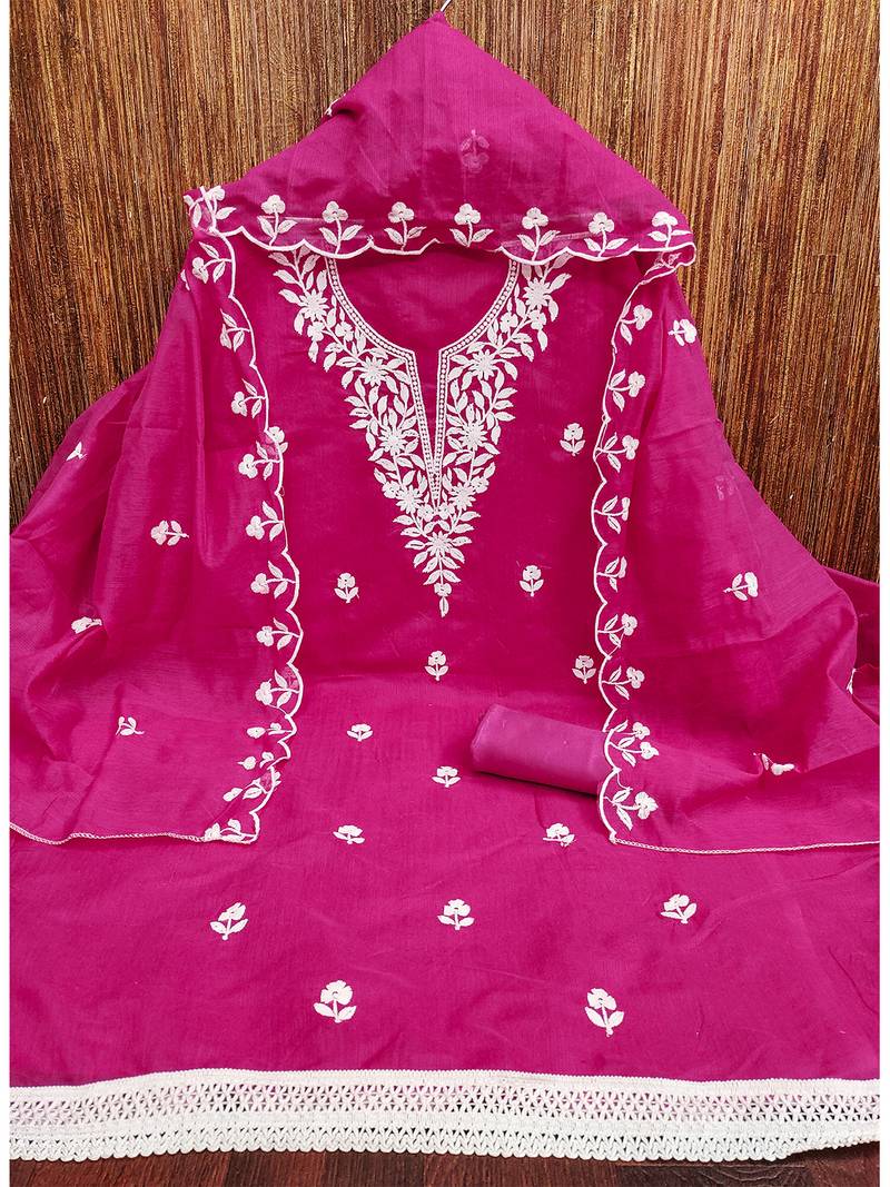 embroidered chanderi cotton salwar kameez dress material