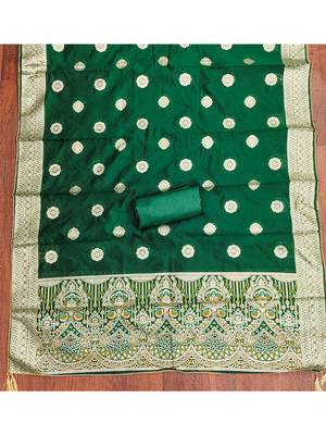 Royal green jacquard embroidered salwar suit material with woven dupatta 5