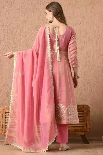  pink anarkali set with zardozi sequins and dabka work