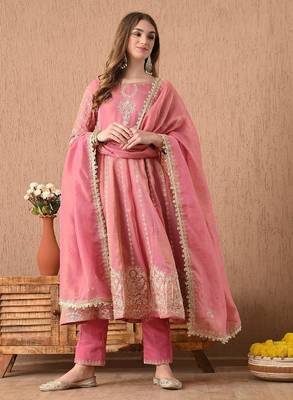  pink anarkali set with zardozi sequins and dabka work 1