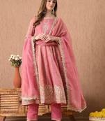  pink anarkali set with zardozi sequins and dabka work