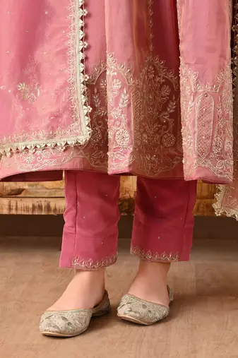  pink anarkali set with zardozi sequins and dabka work