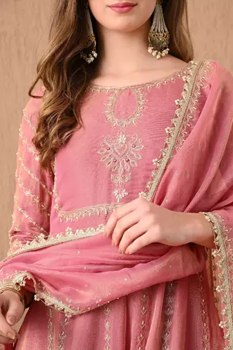  pink anarkali set with zardozi sequins and dabka work