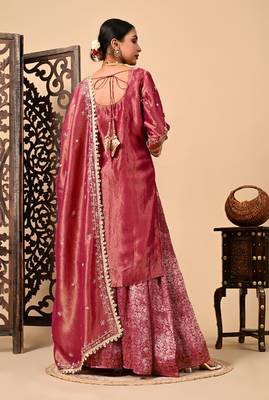Light wine sharara set with zardozi dabka and sequins 2