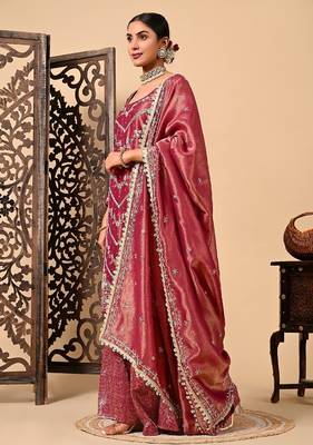 Light wine sharara set with zardozi dabka and sequins 5