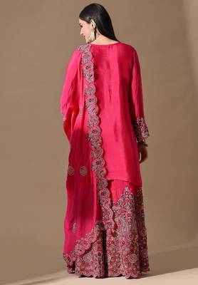 pink sharara set with mirror & pearl work 2