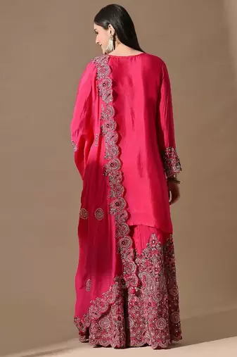 pink sharara set with mirror & pearl work
