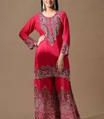 pink sharara set with mirror & pearl work