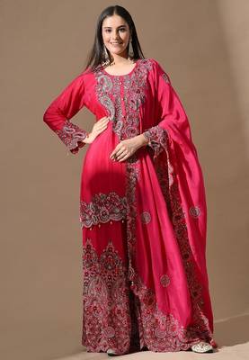 pink sharara set with mirror & pearl work 3
