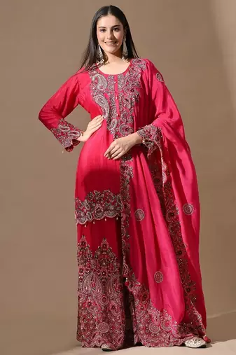 pink sharara set with mirror & pearl work