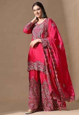 pink sharara set with mirror & pearl work 4