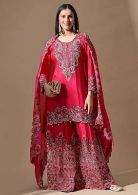 pink sharara set with mirror & pearl work 5