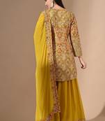 Yellow chinon sharara set with zardozi & pearl work
