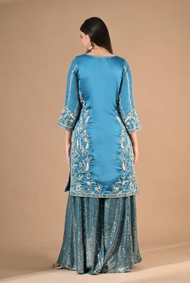 Royal blue sharara set with zardozi cutdana & sequin work 2