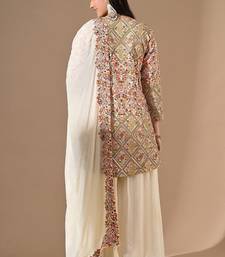 Cream chinon sharara set with pearl & zardozi work
