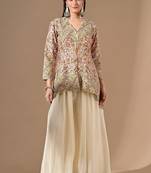 Cream chinon sharara set with pearl & zardozi work