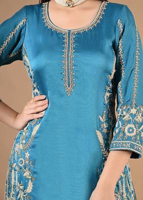 Royal blue sharara set with zardozi cutdana & sequin work 5