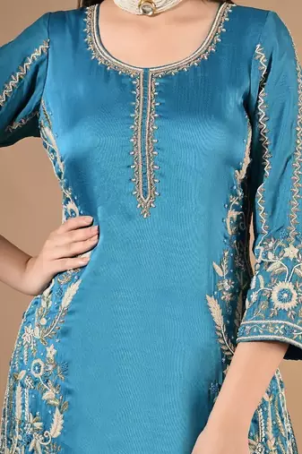 Royal blue sharara set with zardozi cutdana & sequin work