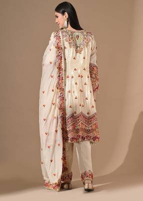 Golden cream kurta set with farshi salwar & zardozi work 2