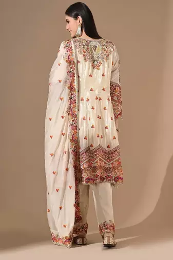 Golden cream kurta set with farshi salwar & zardozi work