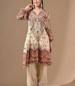 Golden cream kurta set with farshi salwar & zardozi work