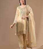 Golden crushed tissue kurta set with zardozi & sequin work