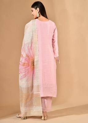 Pink chanderi kurta set with pearl & cutdana work 2
