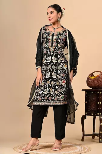 Black kurta set with astonishing gotta dabka thread and zardozi work