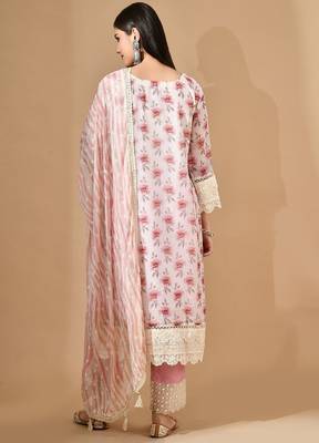 Cream organza kurta set with mirror & thread work 2