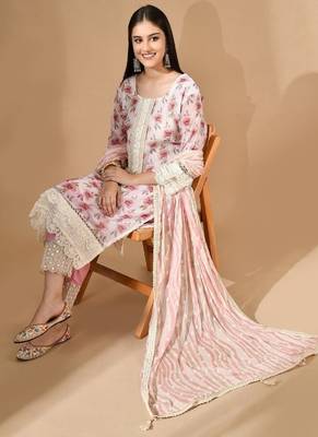 Cream organza kurta set with mirror & thread work 4