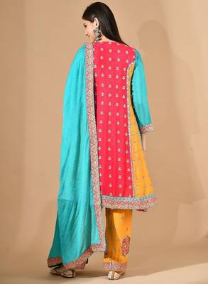 Multicolour yellow kurta set with zardozi & thread embroidery 3