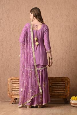 Breathtaking purple sharara set with zardozi and sequins work 1