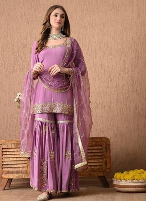 Breathtaking purple sharara set with zardozi and sequins work 2