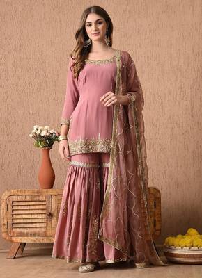beige peach kurta set with zardozi and sequins work 3