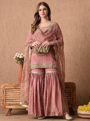 beige peach kurta set with zardozi and sequins work 4