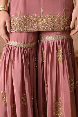 beige peach kurta set with zardozi and sequins work 5