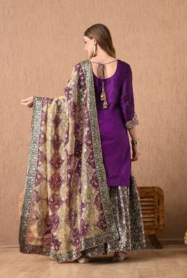 Graceful purple sharara set with gotta zardozi and pearl work 2