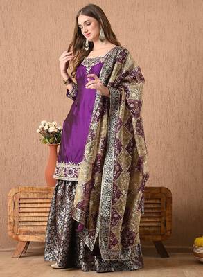 Graceful purple sharara set with gotta zardozi and pearl work 1