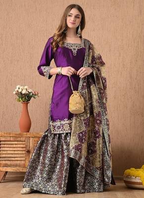 Graceful purple sharara set with gotta zardozi and pearl work 4