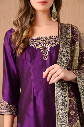 Graceful purple sharara set with gotta zardozi and pearl work