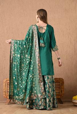 Mesmerising green sharara set with gotta zardozi and pearl work 2